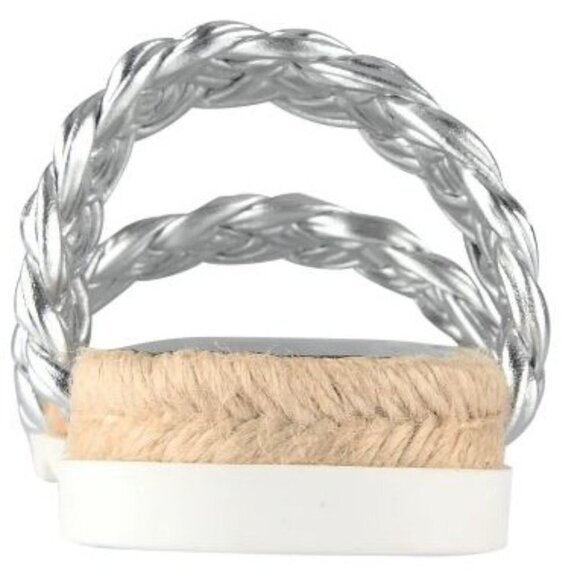 Marc Fisher Womens Silver Leather Espadrille Platform Slide Sandals Sz 8.5 New - Picture 9 of 11